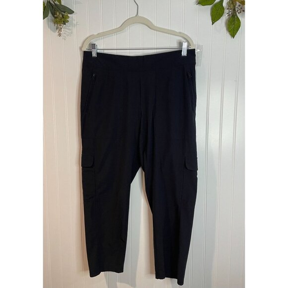 Athleta Black Stretch Cargo Pants Size 14P With Zipper Pockets - Picture 1 of 15